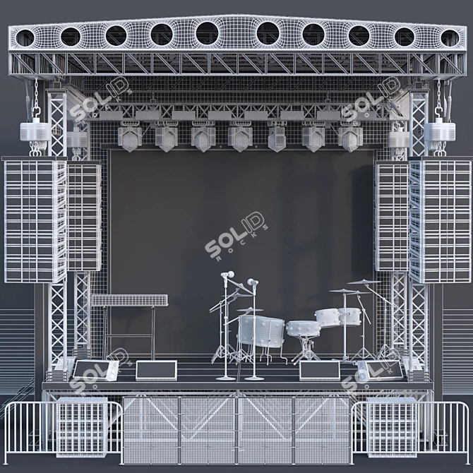 JC Mini Concert Stage: Portable Outdoor Stage with Lighting & Instruments 3D model image 4