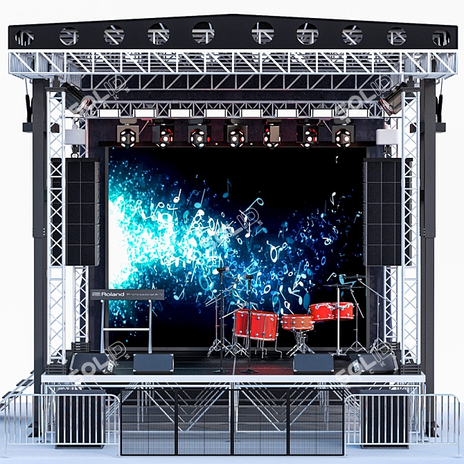 JC Mini Concert Stage: Portable Outdoor Stage with Lighting & Instruments 3D model image 5