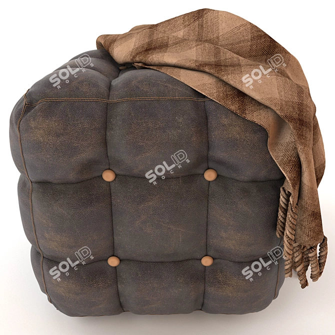 Plaid Ottoman: Leather and Cozy 3D model image 1