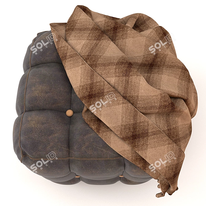 Plaid Ottoman: Leather and Cozy 3D model image 2