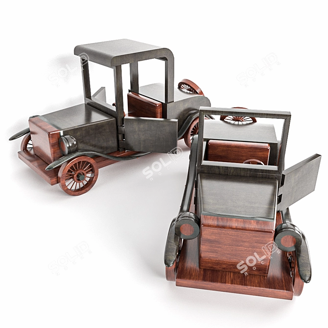 Vintage Wooden Toy Cars 3D model image 2