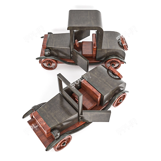 Vintage Wooden Toy Cars 3D model image 4