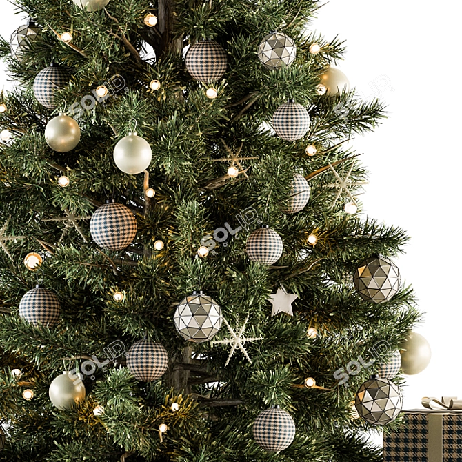 Festive Brown & Green Christmas Tree 3D model image 3