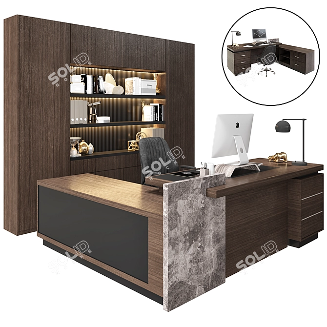 Modern CEO Office Desk Set 3D model image 1