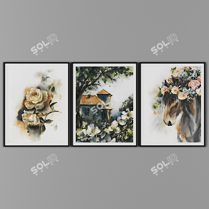 Elegant Black Frame Picture Set 3D model image 1