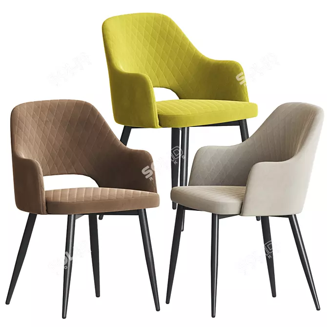 Elegant Velvet Armrests for William Chair 3D model image 1