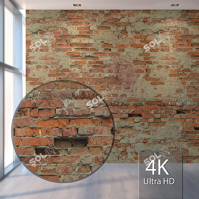 Vintage Brick Wall Texture 3D model image 1