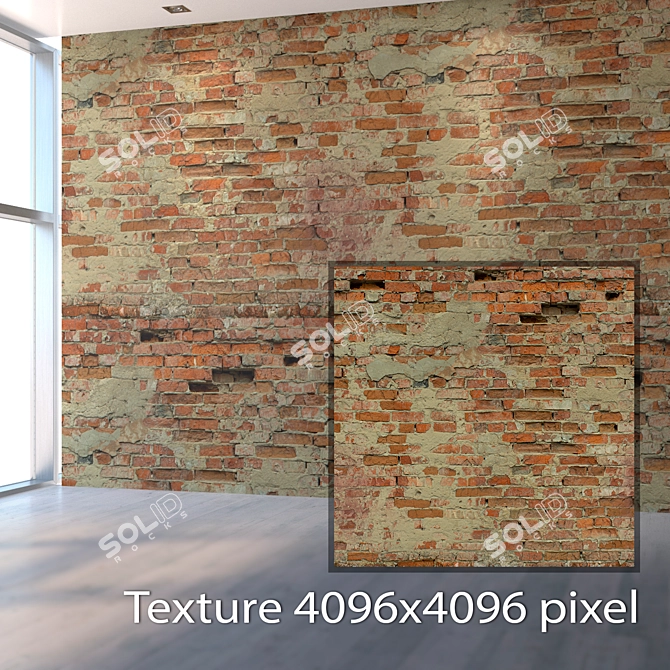 Vintage Brick Wall Texture 3D model image 2