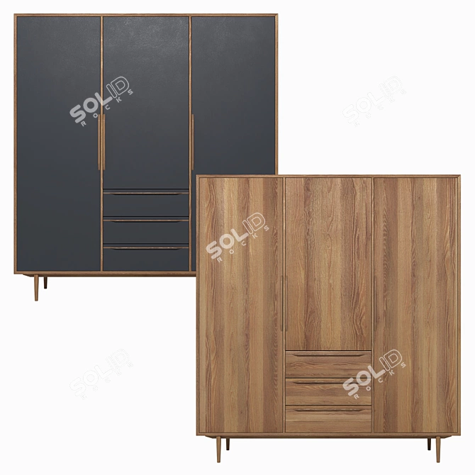 Bruni Blacki 3-Door Wardrobe - 179x195x55 cm 3D model image 1