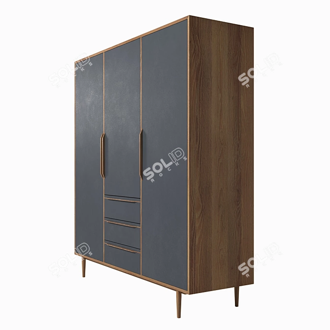 Bruni Blacki 3-Door Wardrobe - 179x195x55 cm 3D model image 3