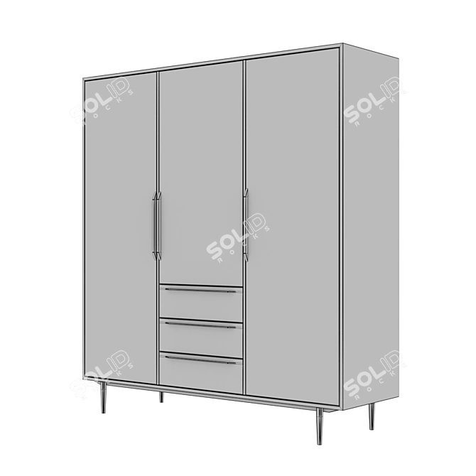 Bruni Blacki 3-Door Wardrobe - 179x195x55 cm 3D model image 4