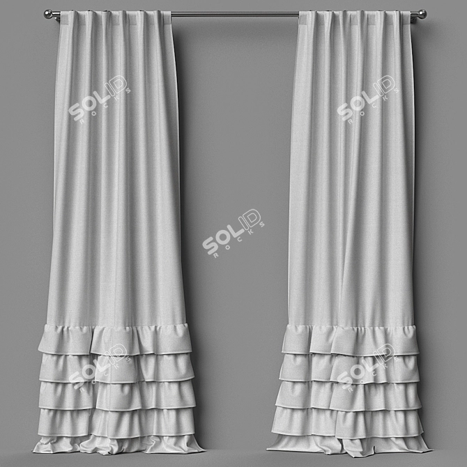 Elegant Ruffle Bottom Curtain Panel 3D model image 1