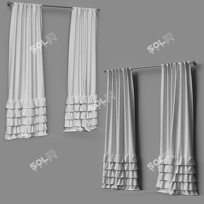 Elegant Ruffle Bottom Curtain Panel 3D model image 2