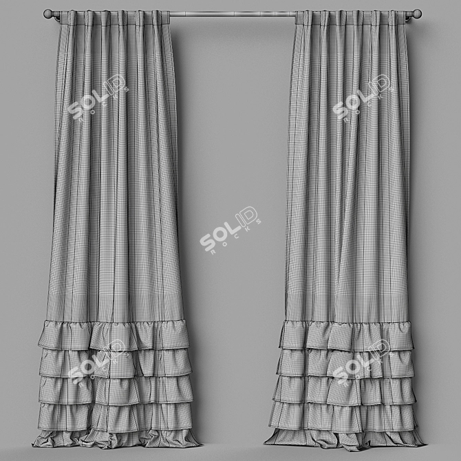 Elegant Ruffle Bottom Curtain Panel 3D model image 3