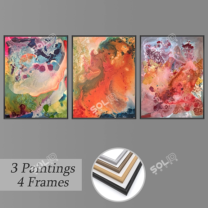 Elegant Wall Paintings Set 3D model image 1