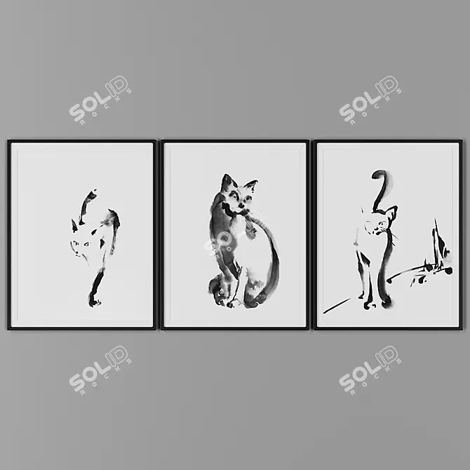 Modern Black Frame Trio: Set of 3 3D model image 1