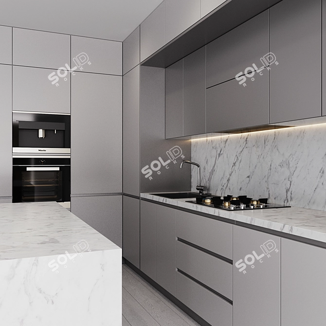 Modern Kitchen Set: Gas Hob, Sink, Oven & Hood 3D model image 4