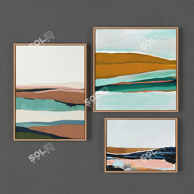 Modern Collection of 3 Framed Paintings 3D model image 1