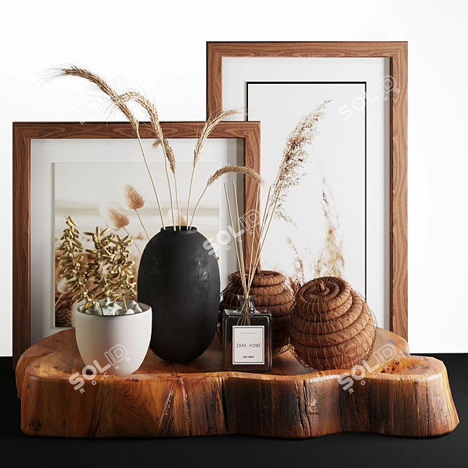 Natural Wood & Wheat Decor Set 3D model image 1