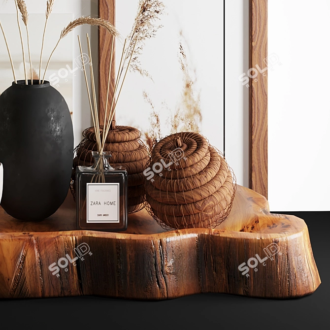 Natural Wood & Wheat Decor Set 3D model image 2