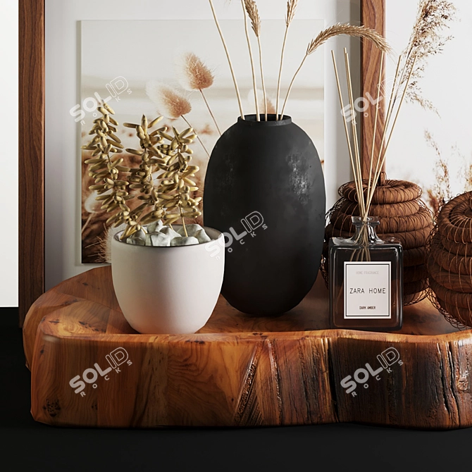 Natural Wood & Wheat Decor Set 3D model image 3