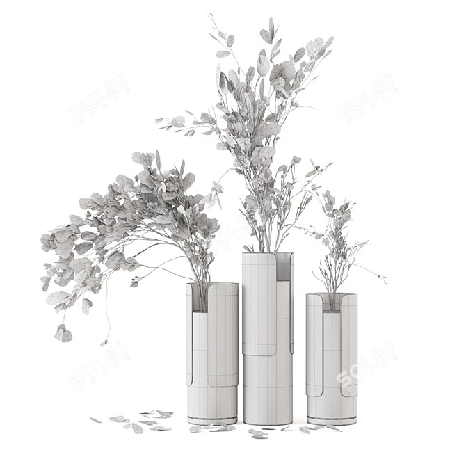 Wood & Concrete Vase Indoor Plants 3D model image 3