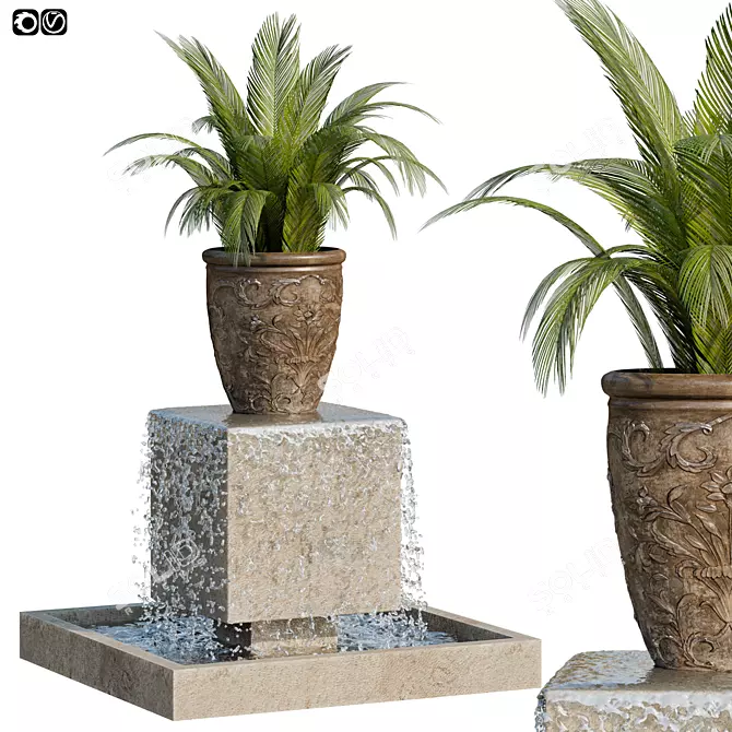 Exquisite Plants and Serene Fountain 3D model image 1