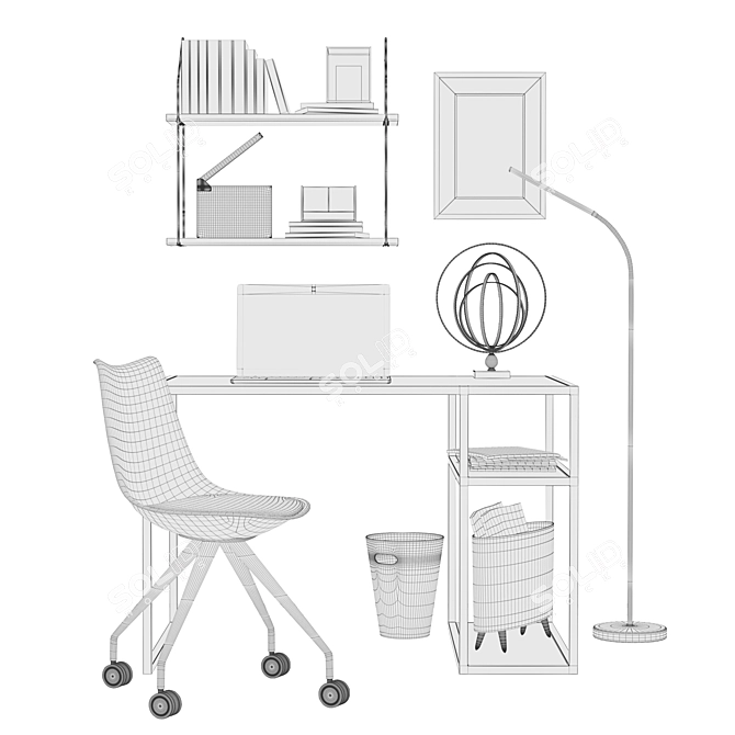Romero Workspace: Desk, Chair, Torchere, Shelf, Stand, Decor, Trash Can 3D model image 3