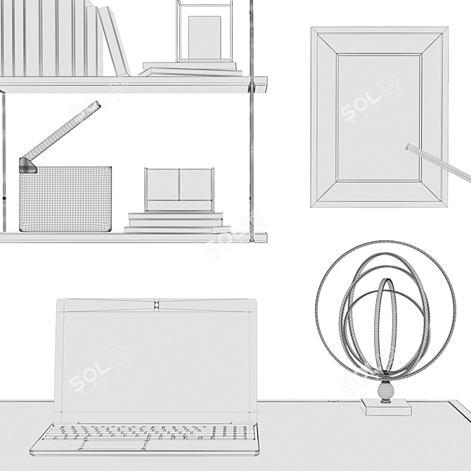 Romero Workspace: Desk, Chair, Torchere, Shelf, Stand, Decor, Trash Can 3D model image 4