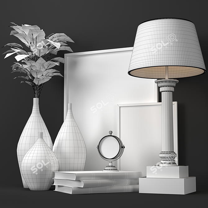 Elegant Decor Set: Flowers, Pot, Book, Frame, Lamp, Watch 3D model image 4