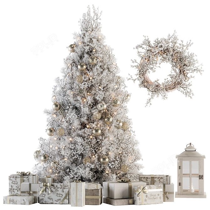 Sparkling Golden Christmas Tree with Gift 3D model image 1