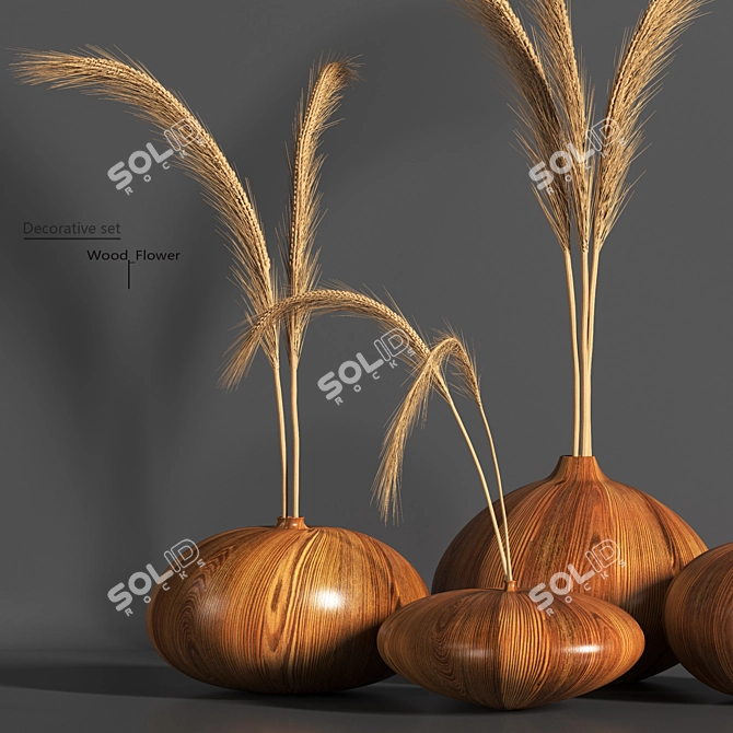 Natural Wood Decorative Flower 3D model image 2