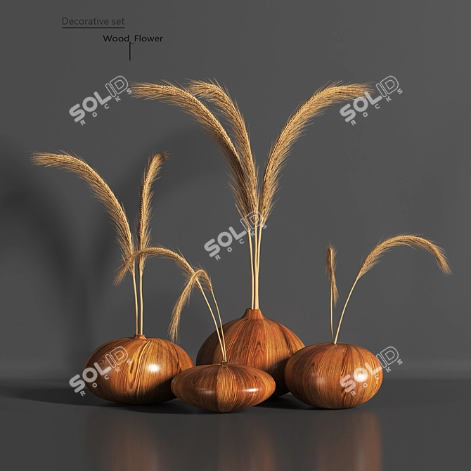 Natural Wood Decorative Flower 3D model image 4