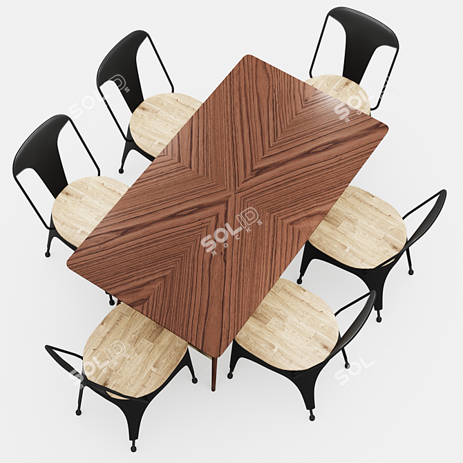 Elegant Timber Franco Chair & Lily Dining Table 3D model image 2