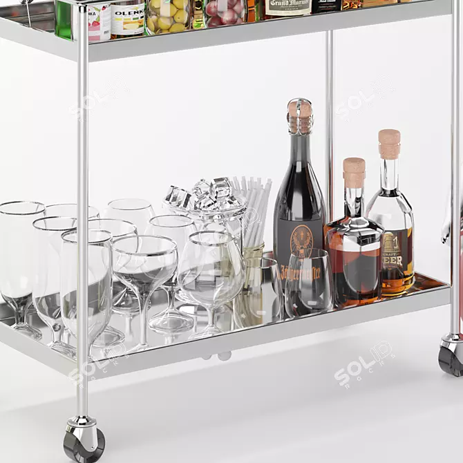 Elegant Liquor Cart with Whiskey Glass & Components 3D model image 3