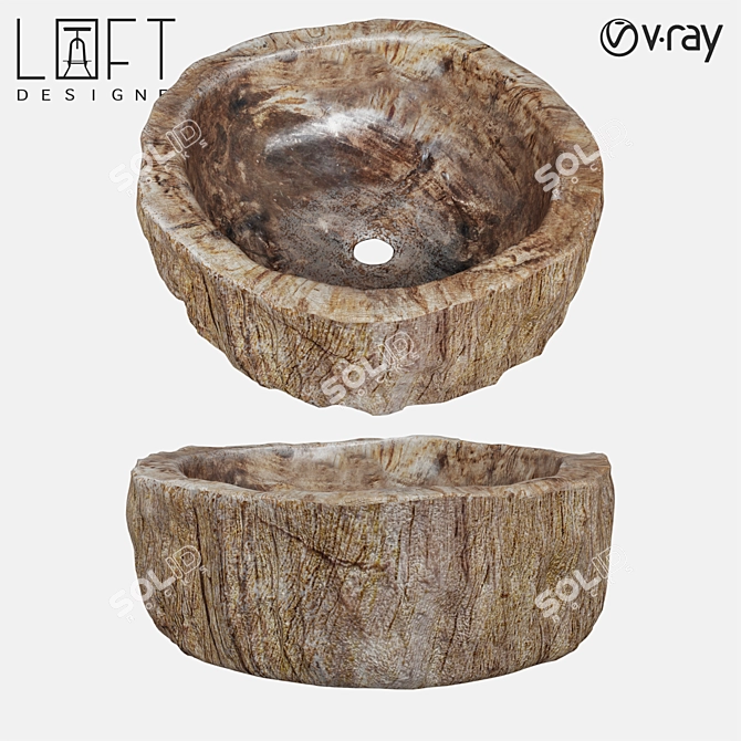 Rustic Fossil Wood Sink 3D model image 1