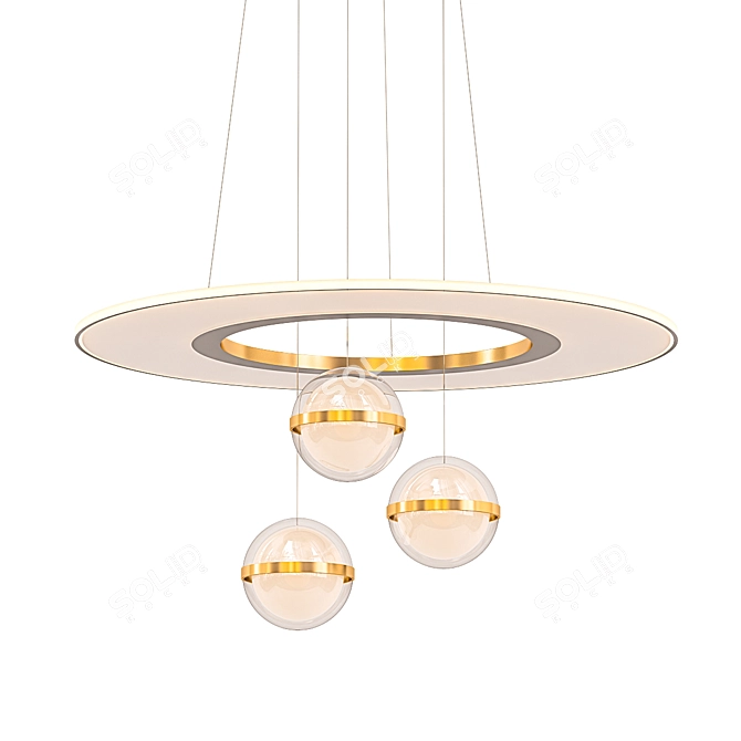 Golden Orb LED Ring Chandelier 3D model image 1