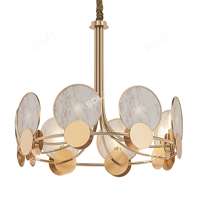 Modern Brass Chandelier with Marbled Shades 3D model image 1