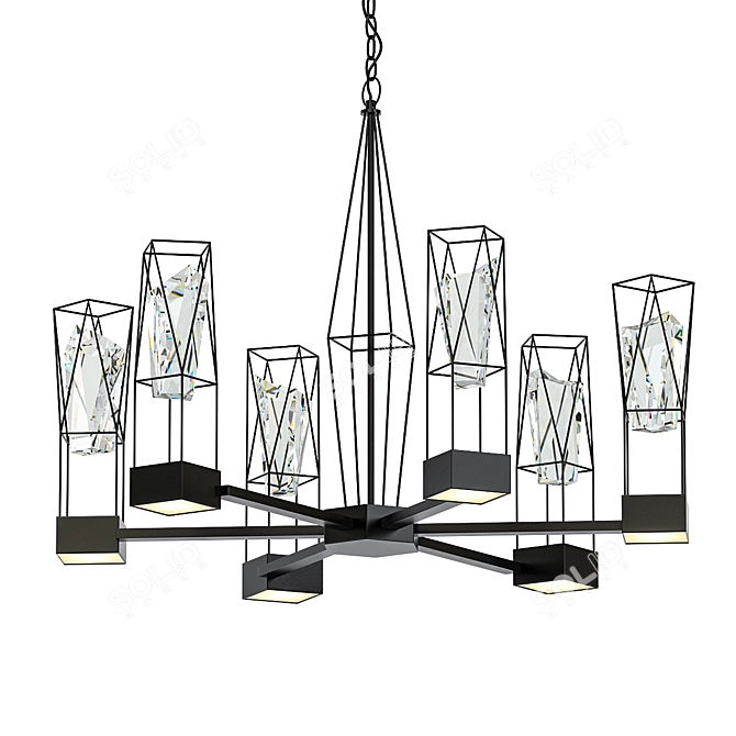 Crystal Jewel Rectangle Pendant Chandelier 3D model image 1