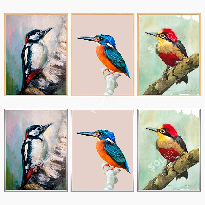 Elegant Art Set: 2 Paintings, 4 Frame Options 3D model image 3