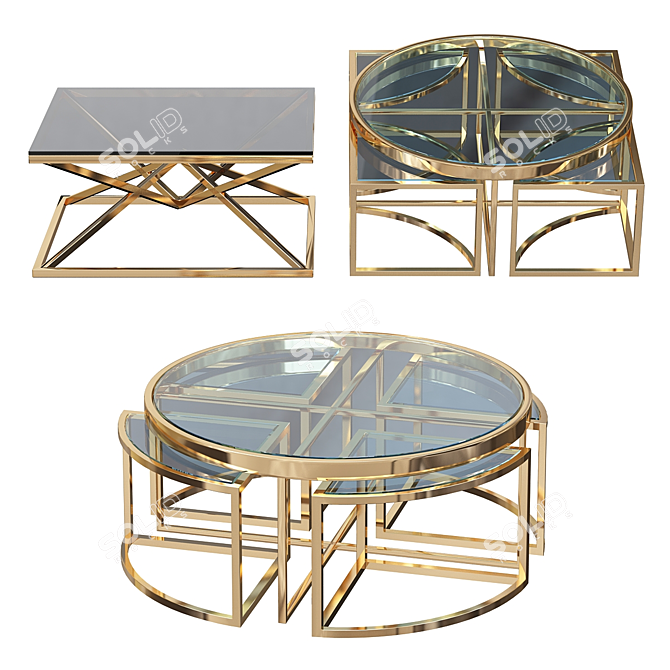 Golden Elegance: Eichholtz Glass Coffee Table 3D model image 1