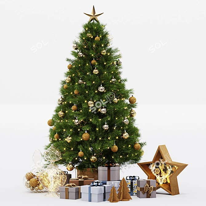 Festive Christmas Tree Decoration Set 3D model image 2