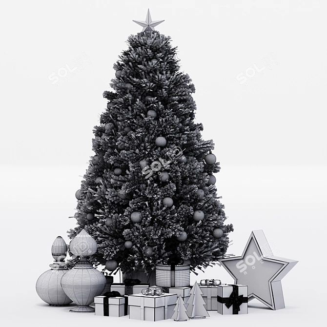 Festive Christmas Tree Decoration Set 3D model image 5