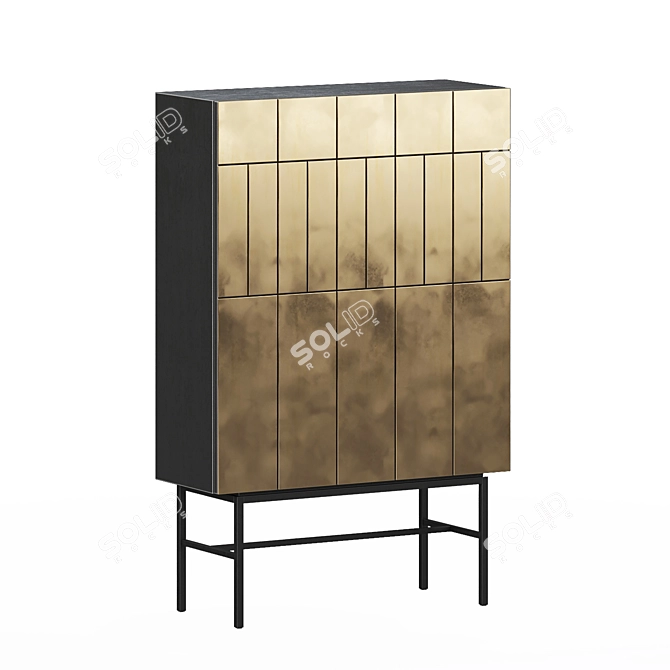 Elegant Brass Wine Cabinet 3D model image 1