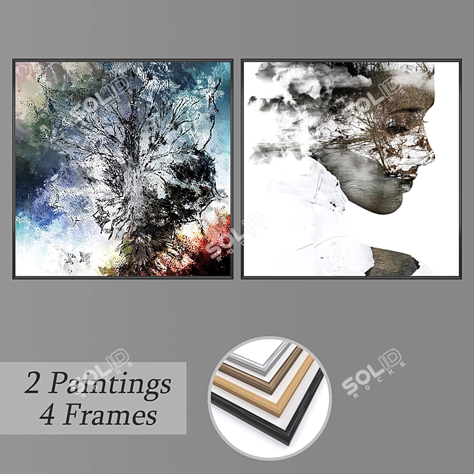 Modern Wall Paintings Set 3D model image 1