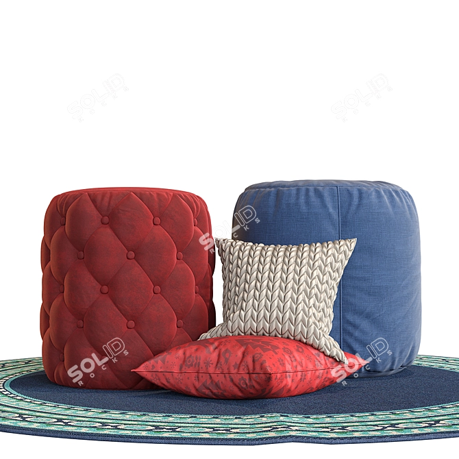 Cozy Puf Color Set: Rug & Pillows 3D model image 4