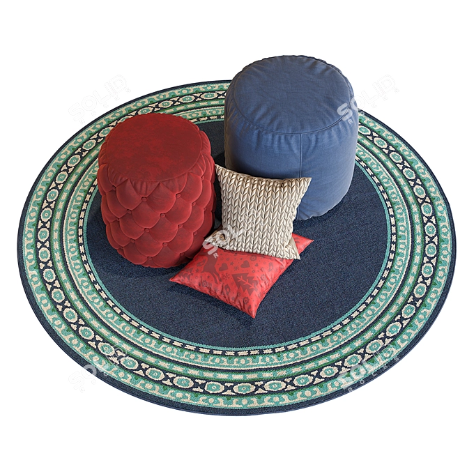 Cozy Puf Color Set: Rug & Pillows 3D model image 11