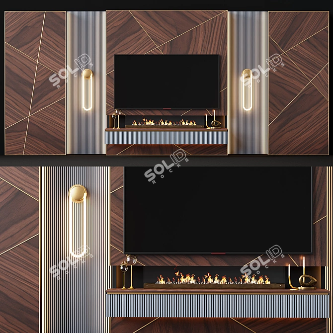 Title: Sleek TV Wall with Modern Fireplace 3D model image 1