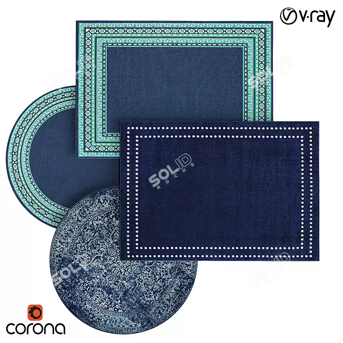 Navy Area Rugs Set for Chic Spaces 3D model image 1