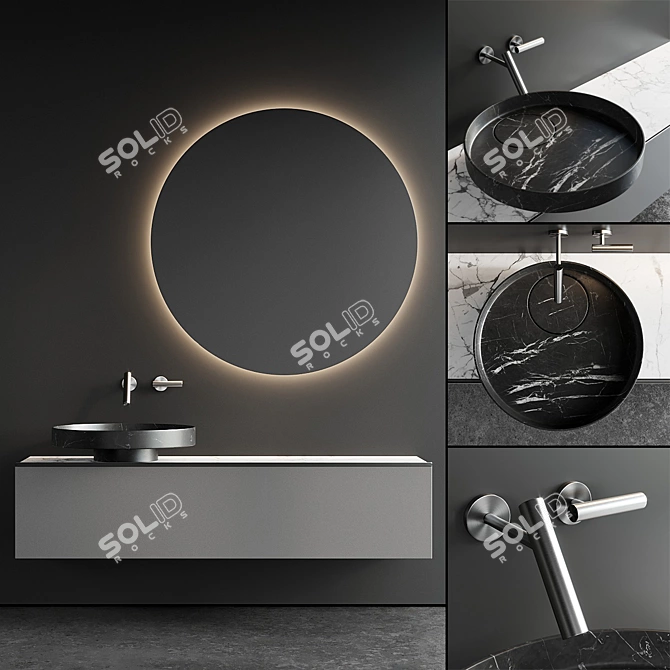 Eccentrico Vanity Set: Wood, Marble, Integrated Lighting 3D model image 1